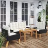 Image de vidaXL Salon de jardin 4 pcs et coussins Résine tressée et bois massif ensemble de salon dextérieur ensemble de meubles 319689
