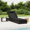 Image de vidaXL Transat avec toit pliable noir 213x63x97 cm résine tressée chaise longue chaise longue dextérieur lit de salon 319640