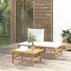 Image de vidaXL Salon de jardin 3 pcs avec coussins blanc crème bambou ensemble de salon ensemble de salon extérieur ensemble de 362297