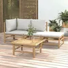 Image de vidaXL Salon de jardin 4 pcs avec coussins gris clair bambou 3155080