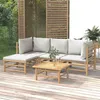 Image de vidaXL Salon de jardin 5 pcs avec coussins gris clair bambou 3155082