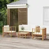 Image de vidaXL Salon de jardin 5 pcs avec coussins blanc crème bambou 3155185