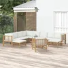 Image de vidaXL Salon de jardin 12 pcs avec coussins blanc crème bambou ensemble de salon ensemble de salon extérieur 3155194