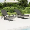 Image de vidaXL Chaises longues 2pcs avec table et coussins gris résine tressée 362808