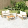 Image de vidaXL Salon de jardin 2 pcs avec coussins blanc crème bambou ensemble de salon de jardin salons de patio siège de 363461