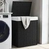 Image de vidaXL Panier à linge avec couvercle noir 46x33x60 cm résine tressée 372032
