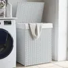 Image de vidaXL Panier à linge avec couvercle blanc 46x33x60 cm résine tressée 372033