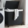 Image de vidaXL Panier à linge avec roulettes noir 60x35x605 cm résine tressée 372042