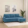 Image de vidaXL Canapé à 3 places avec repose-pieds Bleu 180 cm Velours 3201064