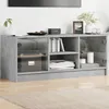 Image de vidaXL Meuble TV avec portes en verre gris béton 102x37x42 cm 836374