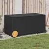 Image de Boîte de rangement de jardin et roues noir 190L résine tressée