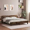 Image de vidaXL Cadre de Lit avec Tête de Lit et LED Lit Double avec Sommier à Lattes Lit Adulte de Chambre Chêne Fumé 200x200 cm 3207522