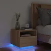 Image de vidaXL Table de Chevet avec Lumières LED Armoire de Nuit avec Rangement Table de Nuit Meuble de Chambre Moderne Chêne 836802