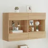 Image de vidaXL Meuble TV avec Lumières LED Armoire de Télévision Murale avec Étagères Meuble Télé Suspendu Salon Moderne Chêne 837108