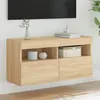 Image de vidaXL Meuble TV Mural avec Lumières LED Armoire de Télévision Suspendue Meuble Télé Flottant Moderne Chêne Sonoma Bois 837201