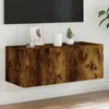 Image de Meuble TV mural - VIDAXL - Chêne fumé - 80x35x31 cm - Lumières LED RVB - 2 compartiments de rangement