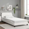 Image de vidaXL Cadre de Lit avec Tête de Lit Lit Rembourré avec Sommier à Lattes Lit Simple avec Pied Chambre Blanc 100x200 cm 373139