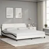 Image de vidaXL Cadre de Lit et Tête de Lit Lit Rembourré avec Sommier à Lattes Lit Double avec Pied Chambre à Coucher Blanc et 373244