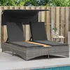 Image de vidaXL Chaise longue double et auvent et coussins gris résine tressée lit de bronzage chaise longue inclinable lit de 365622