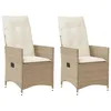 Image de vidaXL Chaises inclinables de jardin lot de 2 et coussins beige rotin fauteuil de jardin inclinable fauteuil inclinable de 365648