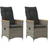 Image de vidaXL Chaises inclinables de jardin lot de 2 et coussins gris rotin fauteuil de jardin inclinable fauteuil inclinable de 365651