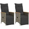Image de vidaXL Chaises inclinables de jardin lot de 2 et coussins gris rotin fauteuil de jardin inclinable fauteuil inclinable de 365672