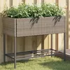 Image de vidaXL Jardinière avec étagère gris résine tressée jardinière dextérieur bac à fleurs bac à tomates jardinière de 366386