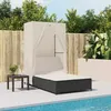Image de vidaXL Chaise longue double avec toit et rideaux noir résine tressée transat lit de jour dextérieur lit de jour de 368099