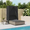Image de vidaXL Chaise longue double avec toit et rideaux gris résine tressée transat lit de jour dextérieur lit de jour de 368101