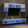 Image de vidaXL Unités Murales TV avec LED 6 pcs Armoires de Télévision Suspendues Meubles Télé de Salon Moderne Blanc Bois 3216704