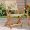 Image de vidaXL Chaises de jardin lot de 2 beige bois massif dacacia et rotin siège de jardin siège dextérieur chaise pliable 367665