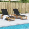 Image de Chaises longues lot de 2 avec table noir bois massif d acacia