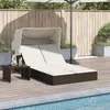 Image de vidaXL Chaise longue double avec auvent et coussins marron poly rotin 368638
