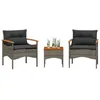 Image de vidaXL Salon de jardin avec coussins 3 pcs gris résine tressée ensemble de canapés dextérieur salon de jardin ensemble 368405