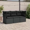 Image de vidaXL Salon de jardin 3 pcs avec coussins noir résine tressée 3217205