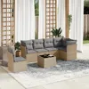 Image de Salon de jardin - vidaXL - 7 pcs - Résine tressée beige - Coussins amovibles - Table en verre trempé