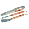 Image de Ensemble daccessoires pour barbecue - 3 pièces - Poignées bois de manguier - Pinces pelle brochette double - Gris