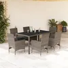 Image de vidaXL Ensemble à manger de jardin et coussins 7 pcs gris rotin verre ensemble de salle à manger dextérieur meuble de 3278558