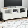 Image de vidaXL Meuble TV Armoire de Télévision avec Tiroirs et Étagères Support Télé avec Rangement Salle de Séjour Blanc 846697