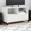 Image de vidaXL Meuble TV Armoire de Télévision avec Tiroirs et Étagères Support Télé avec Rangement Salle de Séjour Blanc 846703
