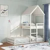 Image de vidaXL Lit superposé avec toit blanc 90x200 cm bois de pin massif lit superposé avec escalier lit superposé pour enfants 3282391