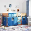 Image de vidaXL Lit superposé avec rideaux bleu 90x200 cm bois pin massif lit cadre de lit lit superposé bas meuble de chambre à 3283947