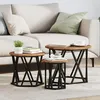 Image de Tables dappoint empilables 3 pcs en bois massif recyclé - rondes marron 53 x 53 x 40 cm