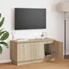 Image de Meuble TV - VIDAXL - 869668 - Chêne Sonoma - Éclairage LED intégré - Rangement avec portes