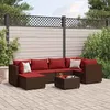 Image de vidaXL Salon de jardin avec coussins 7 pcs marron résine tressée ensemble de canapés dextérieur canapé dangle de jardin 3308221