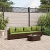 Image de vidaXL Salon de jardin avec coussins 5 pcs marron résine tressée ensemble de canapés dextérieur canapé dangle de jardin 3308374
