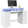 Image de vidaXL Bureau avec lumières LED blanc 140x55x91 cm bois dingénierie bureau de travail bureau détude bureau à domicile 3309420