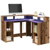 Image de vidaXL Bureau avec lumières LED vieux bois bois dingénierie bureau dordinateur bureau décriture meuble de bureau à 3309454