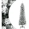 Image de vidaXL Sapin de Noël artificiel mince avec neige floquée 180 cm PVC/PE arbre de Noël artificiel arbre artificiel ornement 4019687
