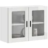 Image de vidaXL Armoire murale cuisine avec porte en verre Porto blanc brillant 854089